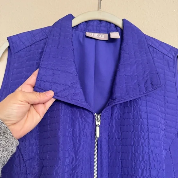 Chicos Quilted Vest Size 3 XL 16 Purple Full Zip w/ Pockets Lightweight LIKE NEW - Picture 5 of 16